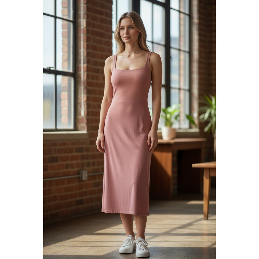 OGL Dress Size S NEW Coral Pink Square Neck Flowy New Airy Brami Midi Dress